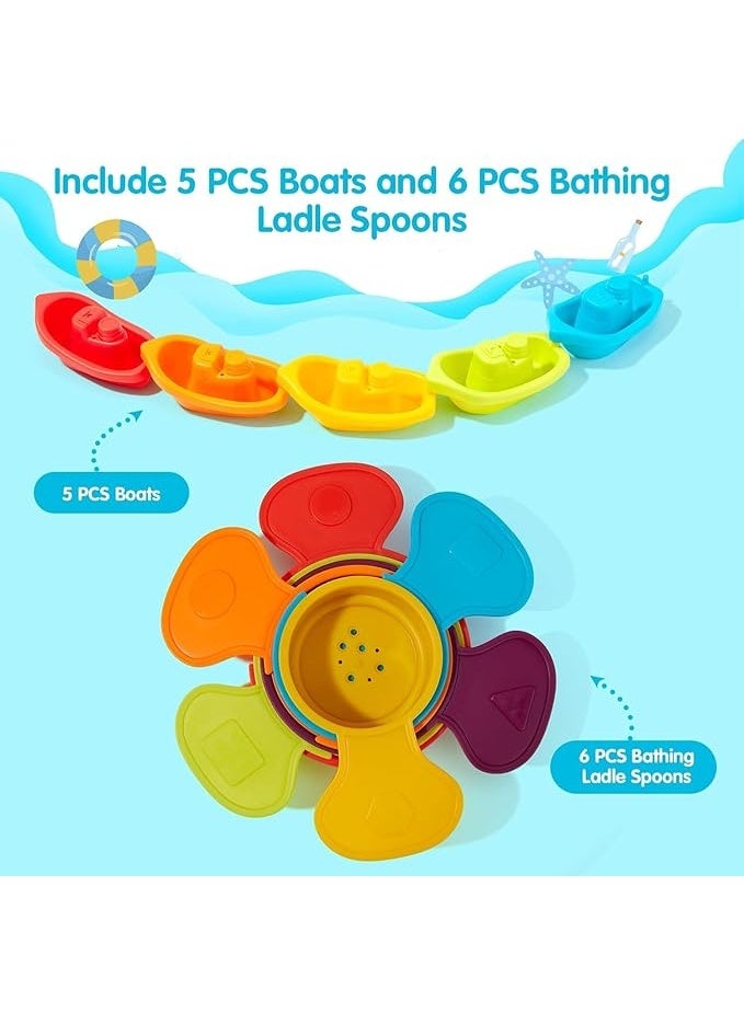 Baby Bath Toys for Kids Ages 1-3 | 11PCS Mold Free Floating Boats & Bathing Spoons Bathtub Water Table Toys for Babies 6-12 Months & Toddlers 2-4 Early Learning Educational Gifts  - Image 2