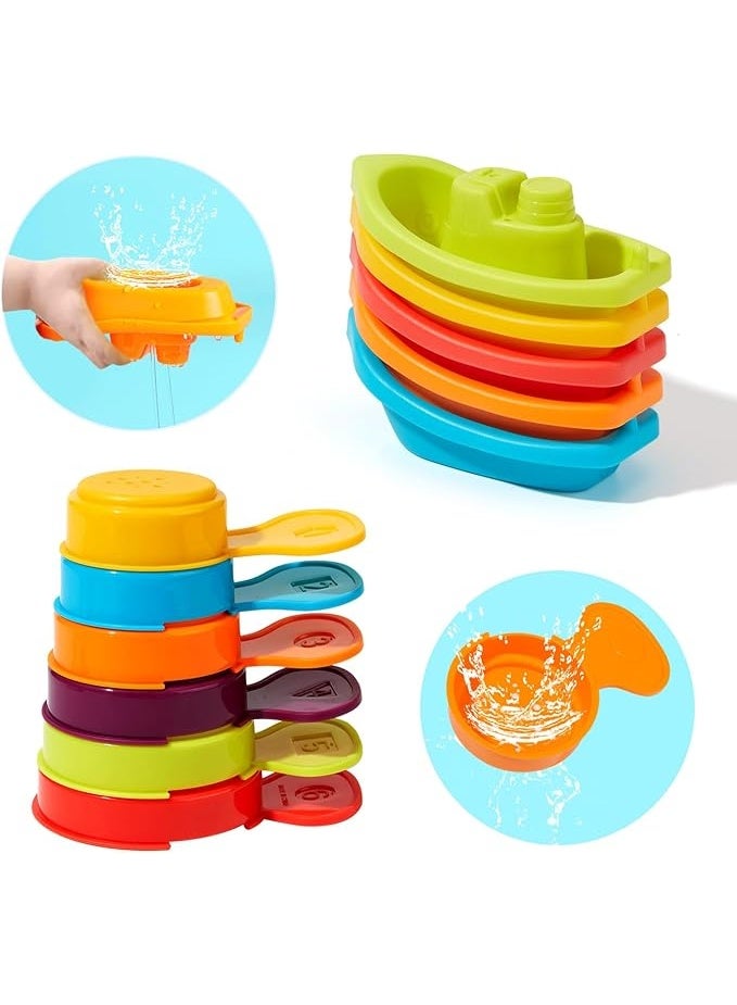 Baby Bath Toys for Kids Ages 1-3 | 11PCS Mold Free Floating Boats & Bathing Spoons Bathtub Water Table Toys for Babies 6-12 Months & Toddlers 2-4 Early Learning Educational Gifts  - Image 1