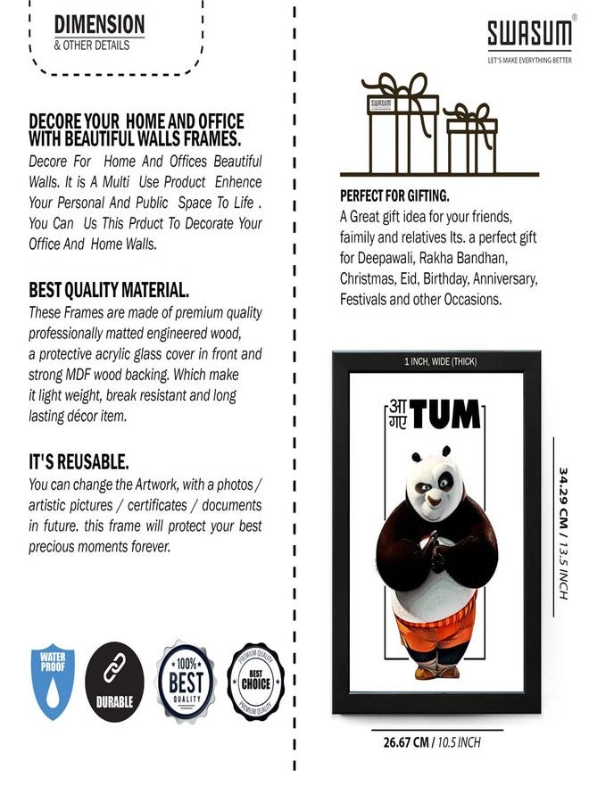 SWASUM Cute Panda (Bear),Funny Quote Poster with Frame for Wall Décor, (Pack of 01), Framed, Paper Print (13.5 inch X 10.5 inch, Box) (OPTION-01) - Image 3