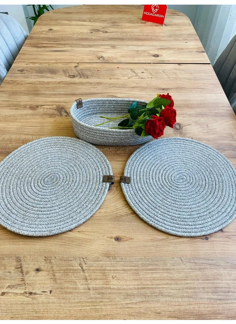 BDZ Deri BDZ Leather Wicker Jute Presentation Plate Mat American Service and Basket 3 Pieces