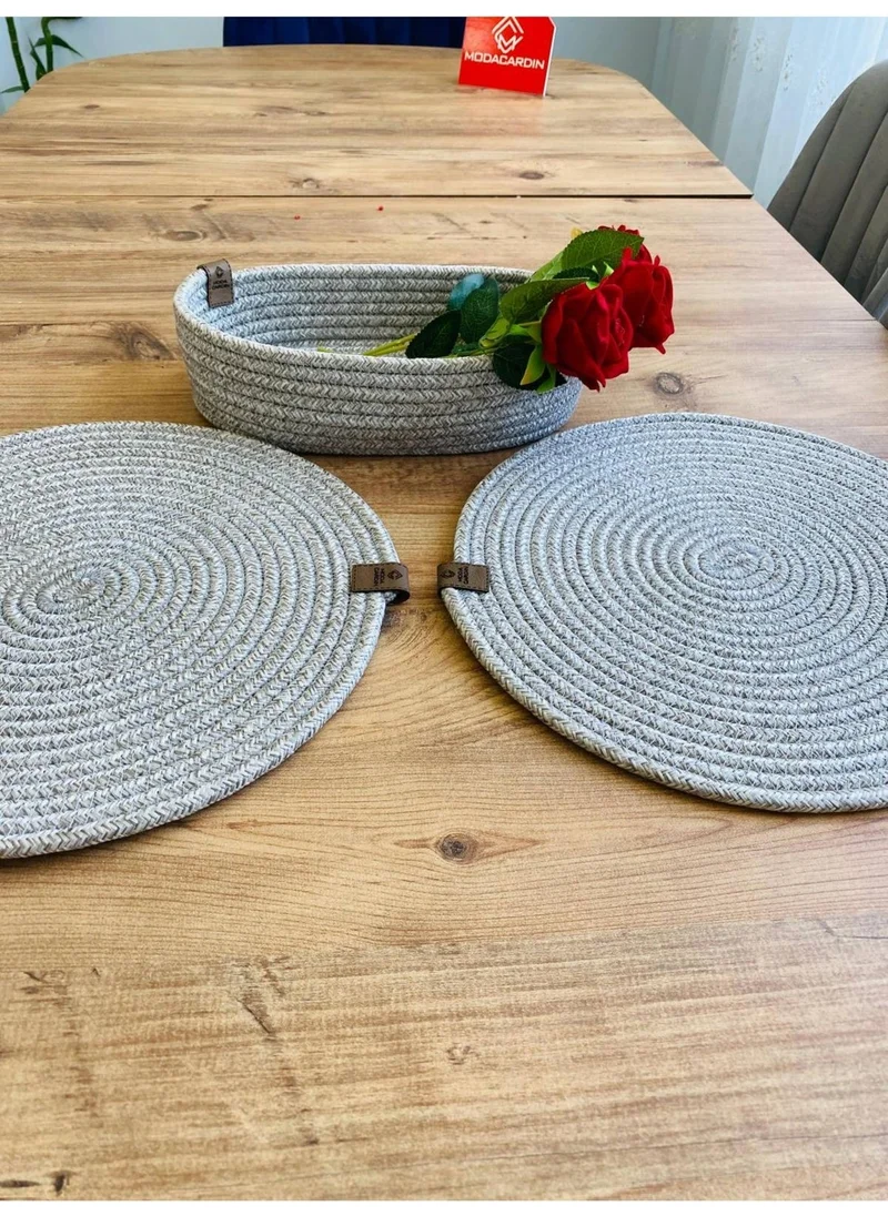 BDZ Deri BDZ Leather Wicker Jute Presentation Plate Mat American Service and Basket 3 Pieces