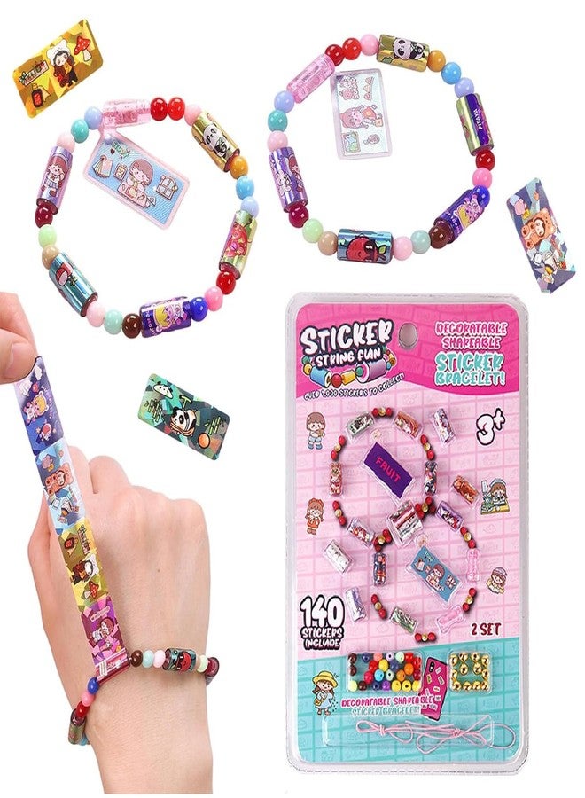 SQUISHCO Sticky Rolls Bracelet, Bracelet Making Set for Girls, DIY Sticker Roll Bracelet Kit with 140pcs, Creative Stickers Set for Girls, Fun Birthday Gift for Kids (Pink-2(140PCS)) - Image 1