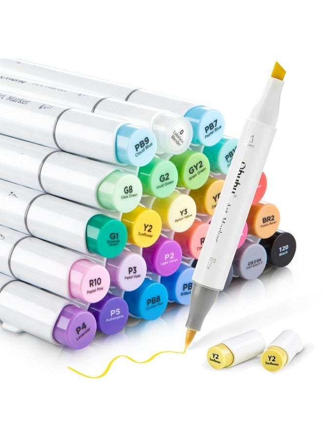 Ohuhu Alcohol Markers Brush Tip - Double Tipped Alcohol Based for Beginners Artist Sketching Adult Coloring Illustration - Brush Chisel Dual Tips - 24 Basic Colors of Ohuhu Markers Honolulu - Image 1