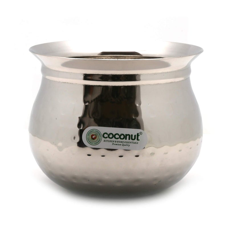 وعاء هندي مطروق من الفولاذ المقاوم للصدأ - جوز الهند - 1 وحدة - سعة - 1850 مل