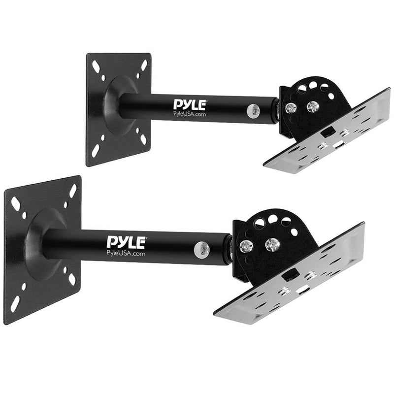 Pyle Speaker Wall Ceiling Mount Stand - Black Speaker Mounting Bracket w/ Adjustable Swivel Tilt, Retractable Telescopic Arm - Home Surround Sound System Bookshelf Satellite Speakers PSTNDC31 (Pair) - Image 1