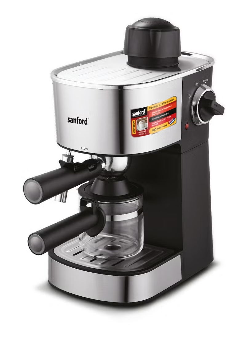 ماركة غير محددة ماكينة إسبرسو سانفورد SF1398ECM BS – 4 أكواب، ضغط 3.5 بار، وظيفة تبخير الحليب، فلتر ستانلس ستيل، سعة 240 مل، 800 واط، أسود  - Image 1