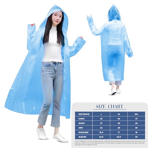 HACER Hooded Raincoat for Women EVA Water Resistant Full Length Long Sleeves Lightweight Rainwear with Hood for Adults Camping Hiking Trekking (Pack of 1, Blue, Free Size) - Image 2