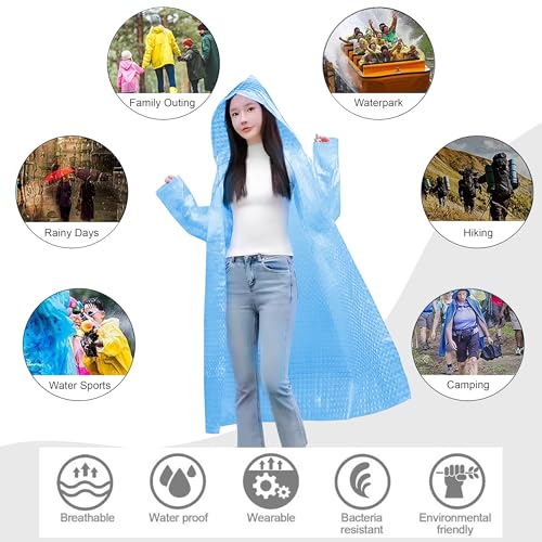 HACER Hooded Raincoat for Women EVA Water Resistant Full Length Long Sleeves Lightweight Rainwear with Hood for Adults Camping Hiking Trekking (Pack of 1, Blue, Free Size) - Image 5