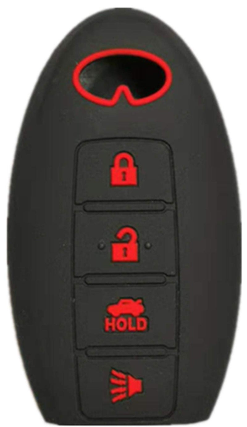 RUNZUIE Silicone Keyless Entry Remote Key Fob Cover Case Protector Fit for Infiniti EX35 FX50 G35 G37 M45 QX56 FX50 M35 M56 QX60 QX80 JX3 Black with Red 4 Buttons