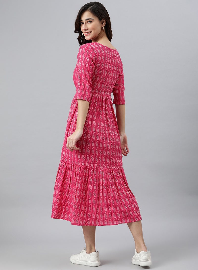 IndHeritage Premium Dress - Latest dress collection - Pure cotton pink colour mid calf length dress with prints - Stylish trending Indo Western Dress - Image 4