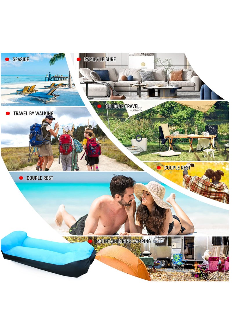 Generic - Portable Inflatable Lounger Air Sofa Hammock, Waterproof with Anti-Leak Design, Pillow-Shaped for Extra Comfort, Ideal for Lakeside, Beach, Camping, Picnics & Music Festivals (Blue) - Image 1