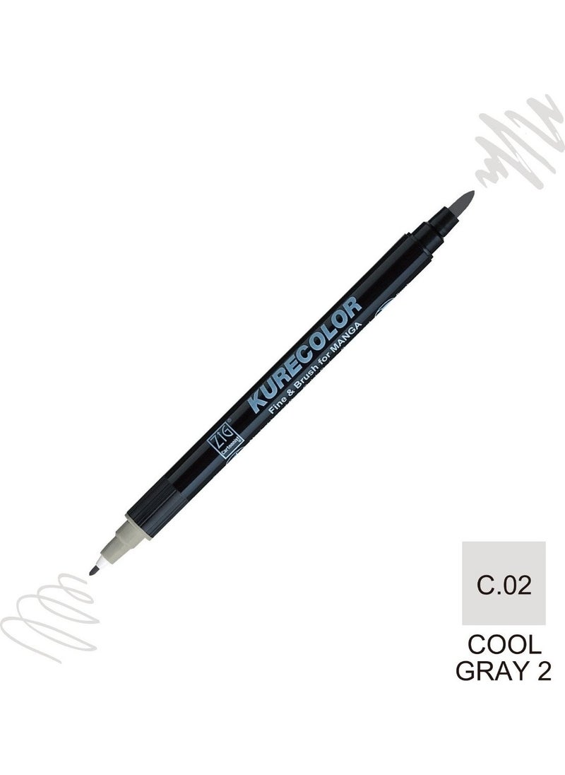 Zig Kurecolor Mangaka Fine&brush Double-Sided Pen CNKC-2200 No C.02 Cool Gray 2  - Image 1