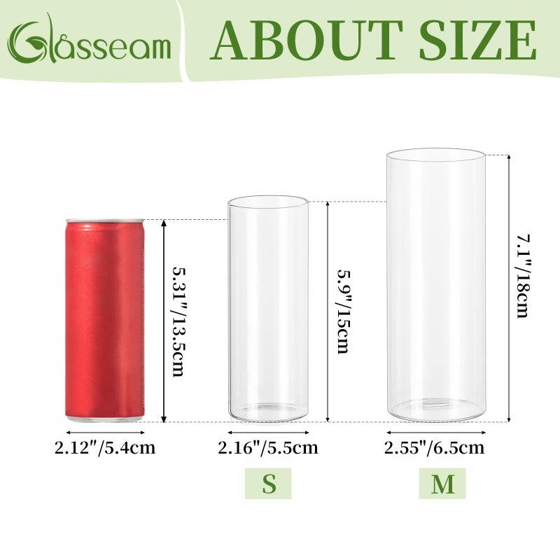 Glasseam Glass Cylinder Vase in Bulk: 32pcs Clear Small Bud Flower Vases for Centerpieces - Modern Hurricane Pillar or Floating Candle Holder for Wedding Party Table Living Room Home Decor, Tall 6"+7" - Image 2