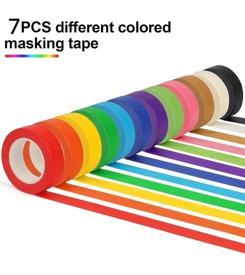 Multicolor Masking Tape 7 Rolls 3937 Inches for Arts Crafts - Image 1
