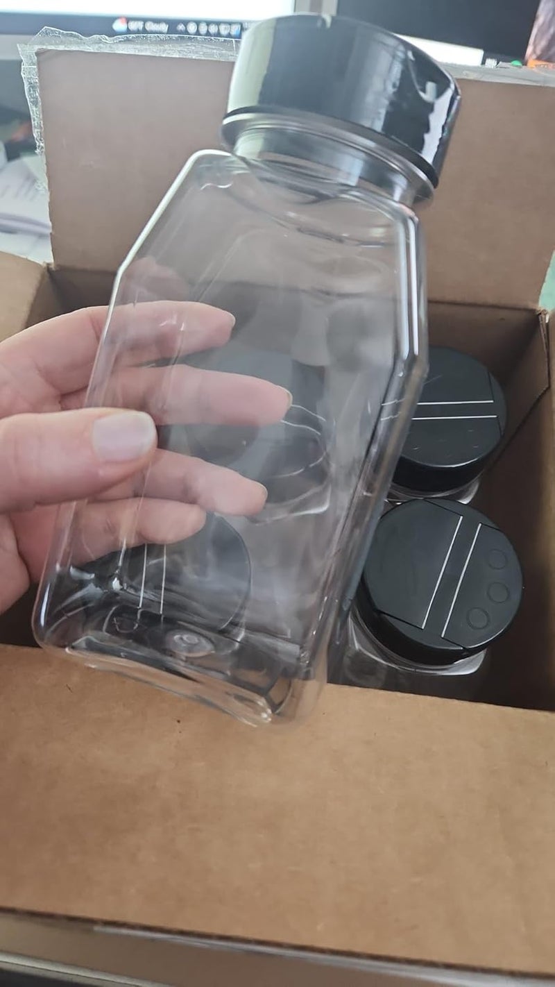 Nakpunar Nakpunar 6 pcs 16 oz Clear Plastic Spice Jars with Black Lid and Freshness Seals  Pet Bottle with Shaker and Open Sided Lined Dispenser Caps  Set of 6  PET Made in USA  - Image 2
