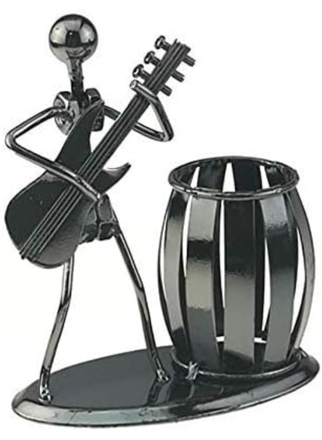 منظم مكتب وحامل أقلام معدني بتصميم عازف جيتار مبتكر - ديكور مكتبي فني وفاخر - للحبر الجاف والرصاص - Image 3