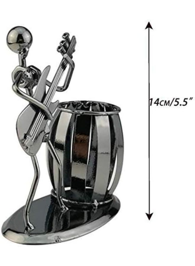 منظم مكتب وحامل أقلام معدني بتصميم عازف جيتار مبتكر - ديكور مكتبي فني وفاخر - للحبر الجاف والرصاص - Image 4