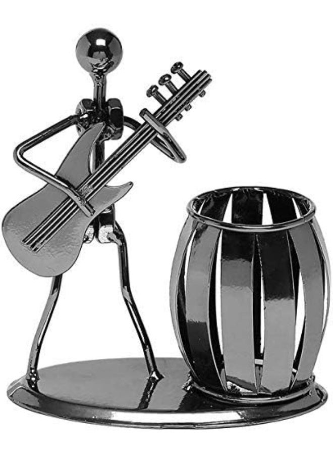 منظم مكتب وحامل أقلام معدني بتصميم عازف جيتار مبتكر - ديكور مكتبي فني وفاخر - للحبر الجاف والرصاص - Image 1