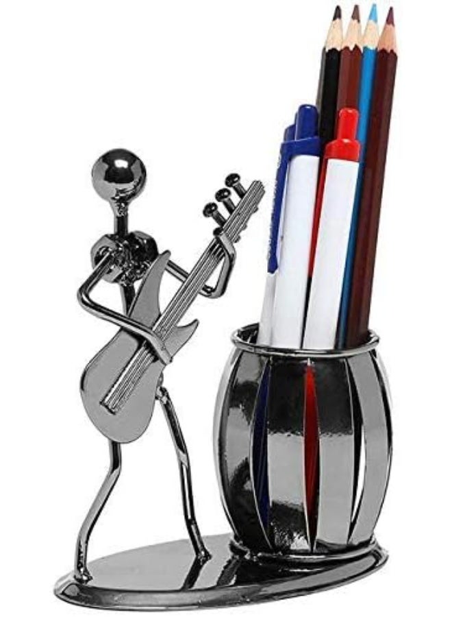 منظم مكتب وحامل أقلام معدني بتصميم عازف جيتار مبتكر - ديكور مكتبي فني وفاخر - للحبر الجاف والرصاص - Image 2