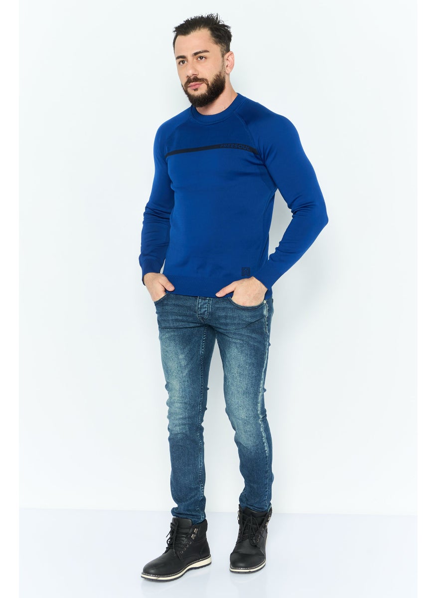 Free Soul - Men Crew Neck Brand Logo Long Sleeves Sweatshirt, Blue - Image 1