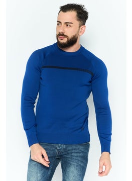 Men Crew Neck Brand Logo Long Sleeves Sweatshirt, Blue