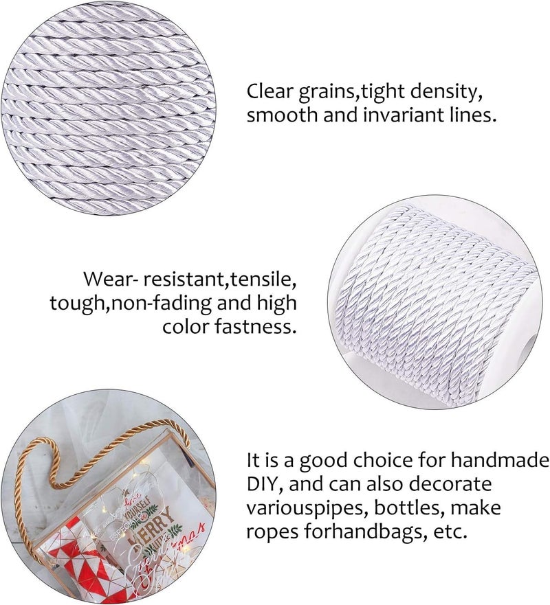 QZibeva 24 Meter Fancy Sofa Cushion Craft Cord 10 mm Thickness Color Silver_Plastic Spool not Including Silver - Image 4