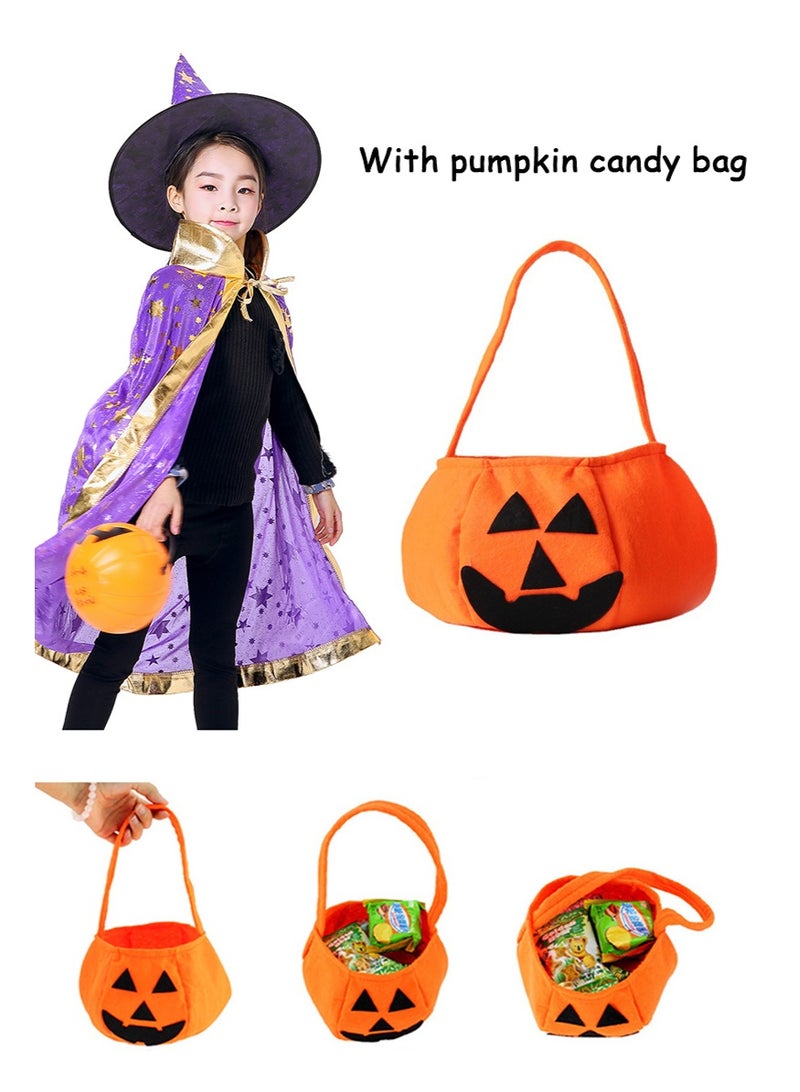 TAPIT Halloween Wizard Cloak for Children, Stars Pattern Witch Cloak and Hat, Halloween Kid's Wizard Costume for Boys and Girls, with Pumpkin Candy Bag (Purple) - Image 4