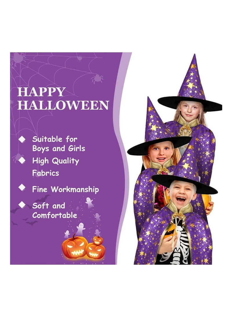 TAPIT Halloween Wizard Cloak for Children, Stars Pattern Witch Cloak and Hat, Halloween Kid's Wizard Costume for Boys and Girls, with Pumpkin Candy Bag (Purple) - Image 2