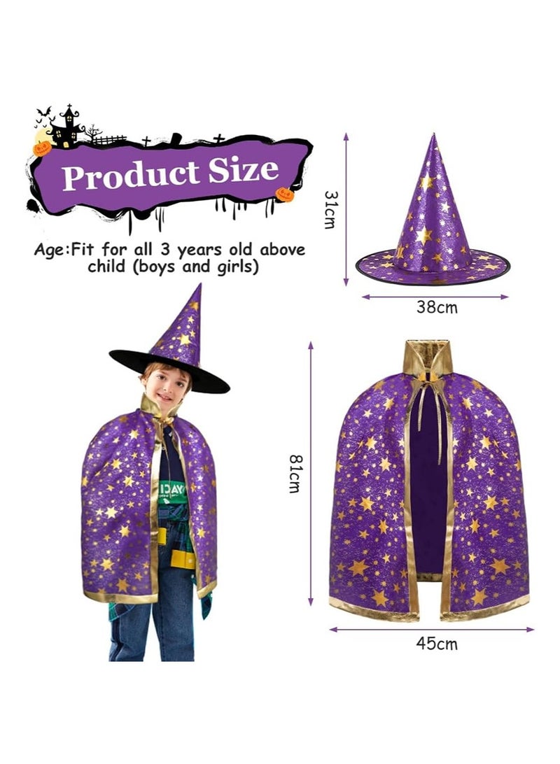 TAPIT Halloween Wizard Cloak for Children, Stars Pattern Witch Cloak and Hat, Halloween Kid's Wizard Costume for Boys and Girls, with Pumpkin Candy Bag (Purple) - Image 3