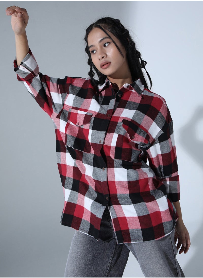 Hubberholme Oversized Buffalo Checks Casual Shirt for Women  - Image 2