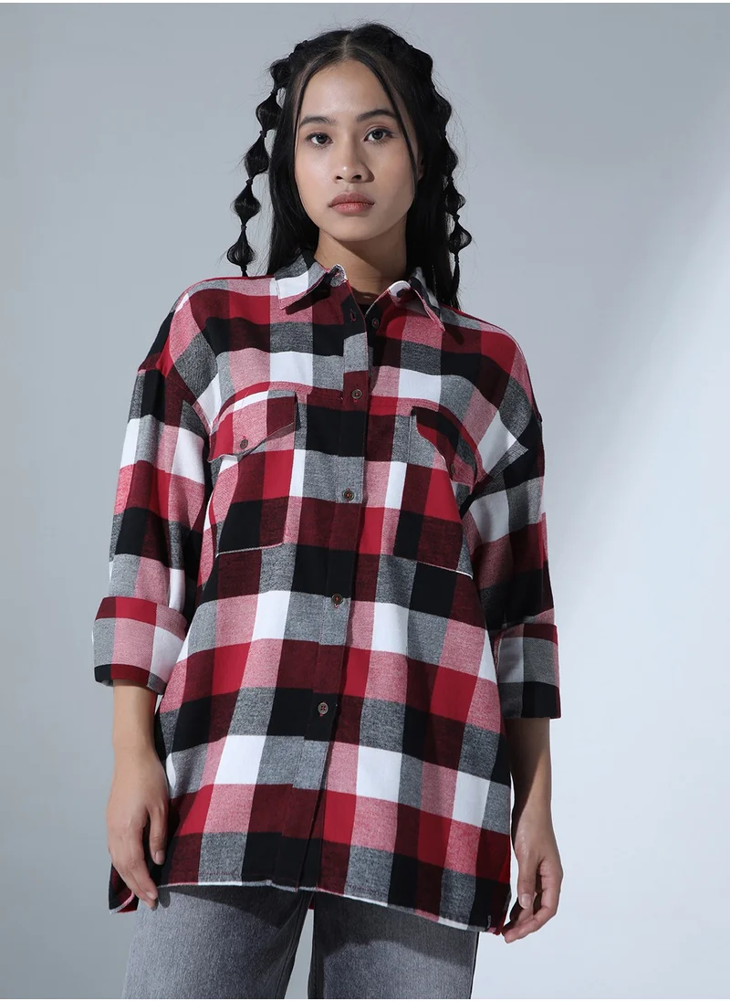 هوبرهولمي Oversized Buffalo Checks Casual Shirt for Women