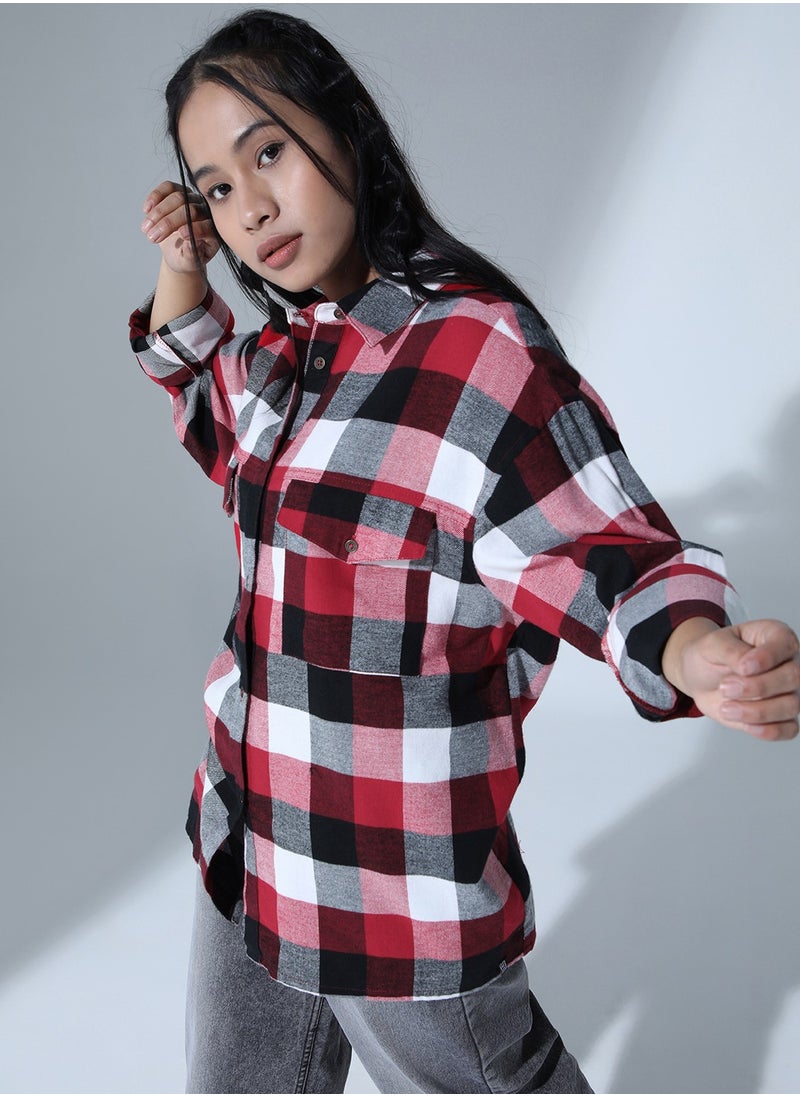 Hubberholme Oversized Buffalo Checks Casual Shirt for Women  - Image 3