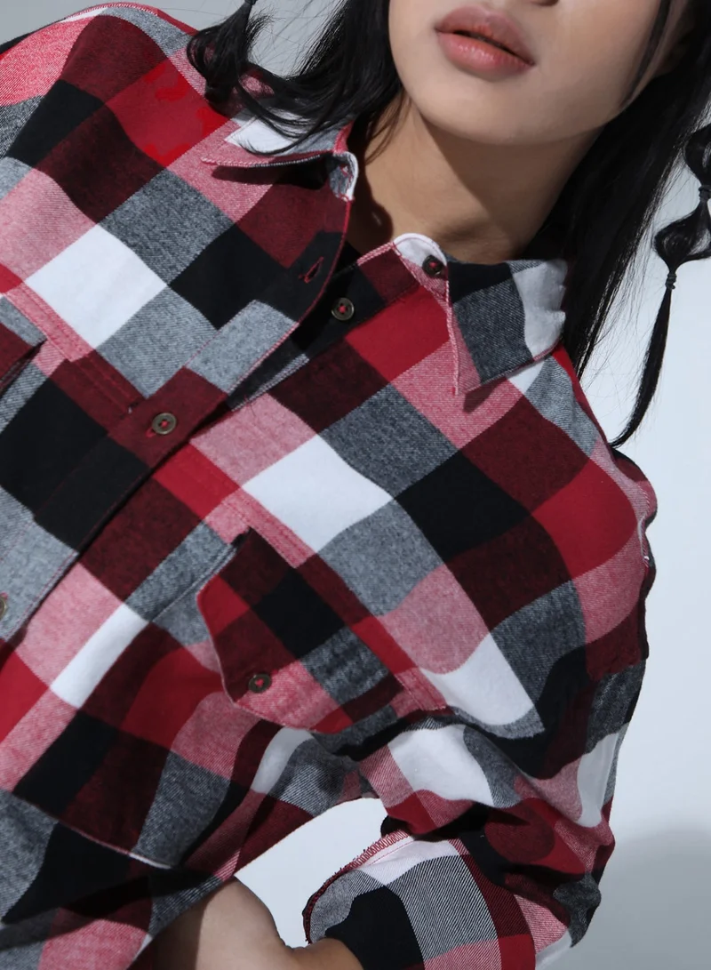 Hubberholme Oversized Buffalo Checks Casual Shirt for Women