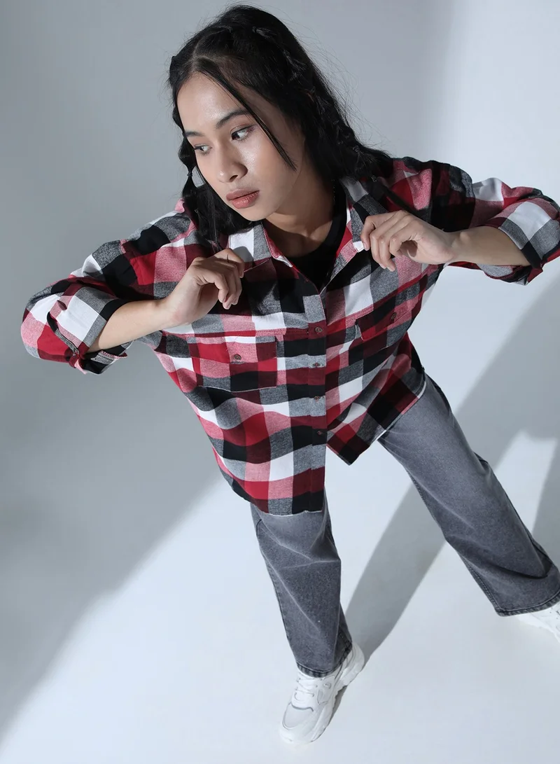 Hubberholme Oversized Buffalo Checks Casual Shirt for Women