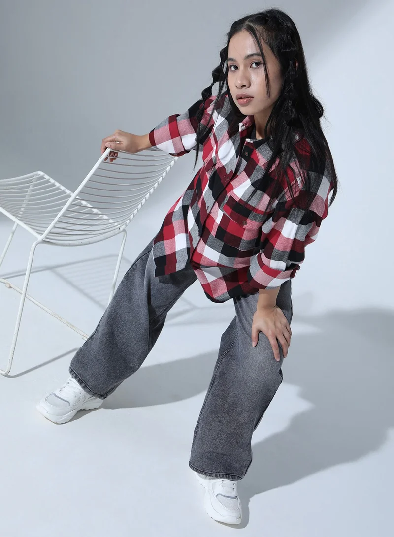 Hubberholme Oversized Buffalo Checks Casual Shirt for Women