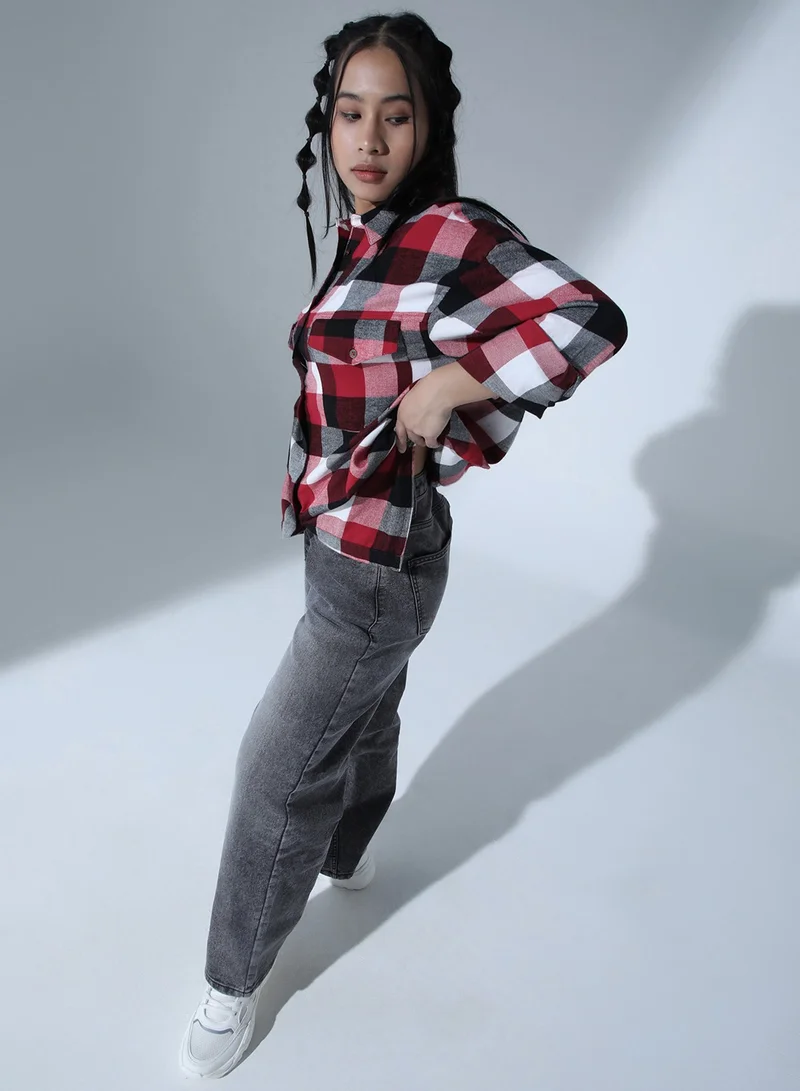 Hubberholme Oversized Buffalo Checks Casual Shirt for Women