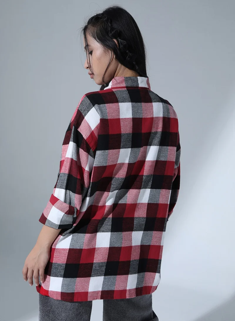 Hubberholme Oversized Buffalo Checks Casual Shirt for Women
