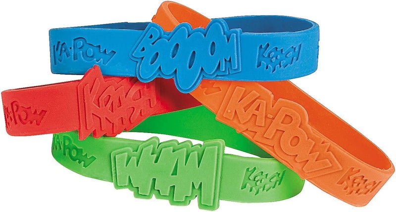 Fun Express 24 Piece Superhero Sayings Rubber Bracelets Set - Image 1