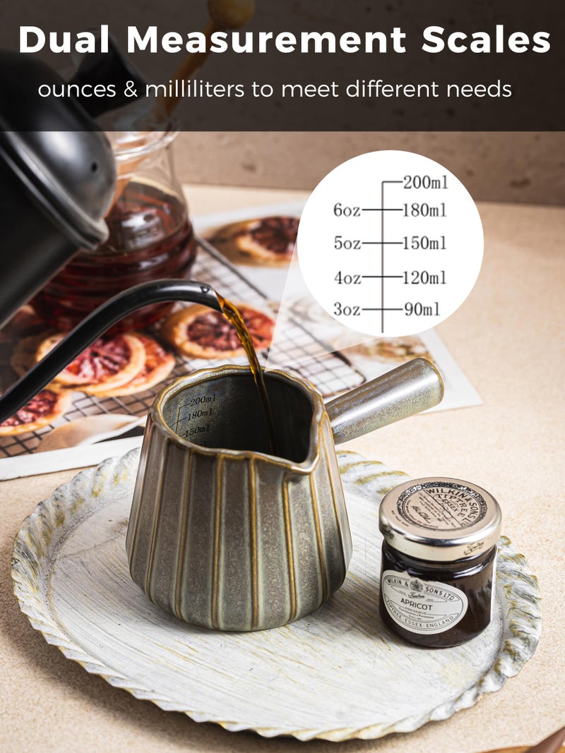 YHOJOY Espresso Cups Ceramic, 200ML Espresso Measuring Cup with Spout, Expresso Shots Cups with Handle, Espresso Accessories, Dark Green - Image 4