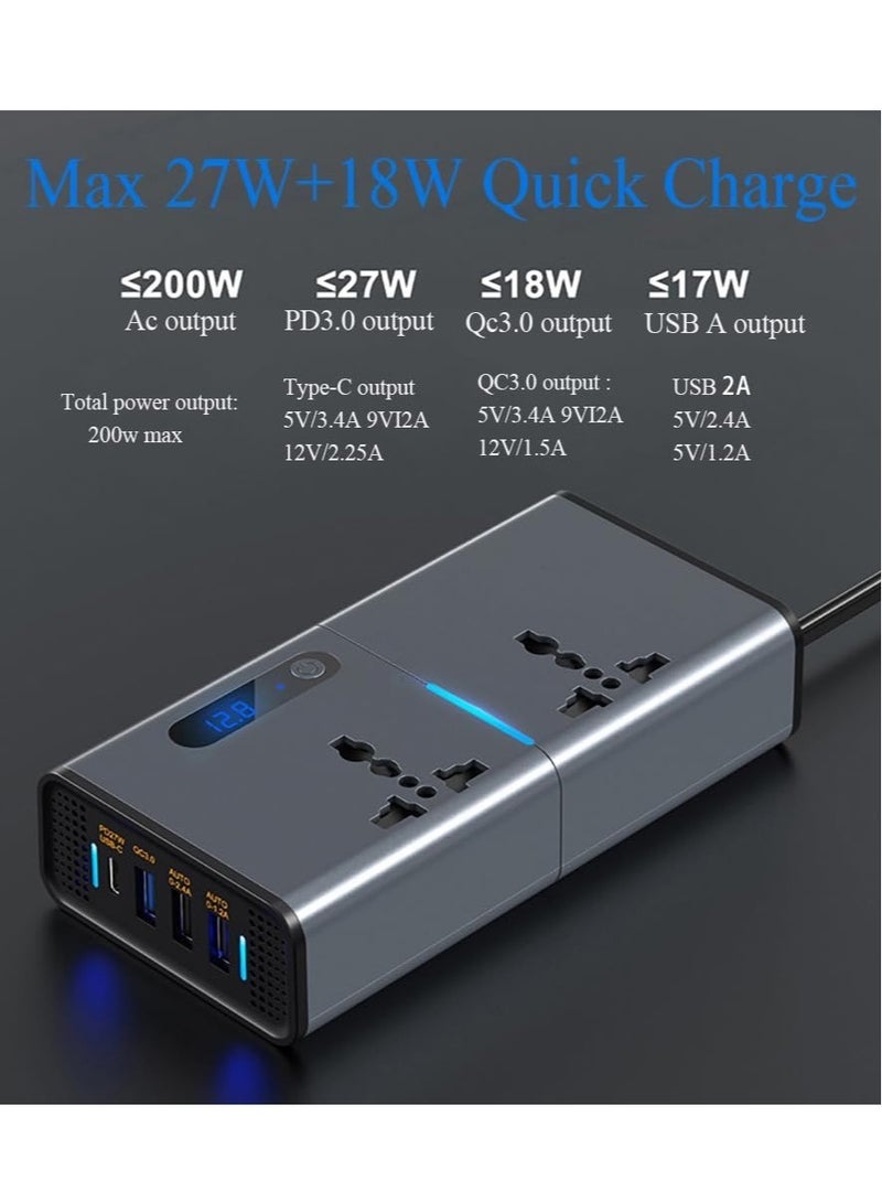 New 200W Car Inverter with LED Display: USB & Type-C Charging Convenience - Image 2