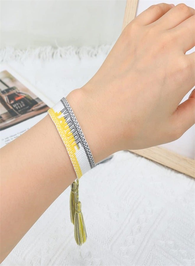 EXCEFORE, Woven Friendship Bracelets, Exquisite Word Wristband Bracelets, Bohemian Handmade Friendship Bracelets for Women Girls (Yellow) - Image 2