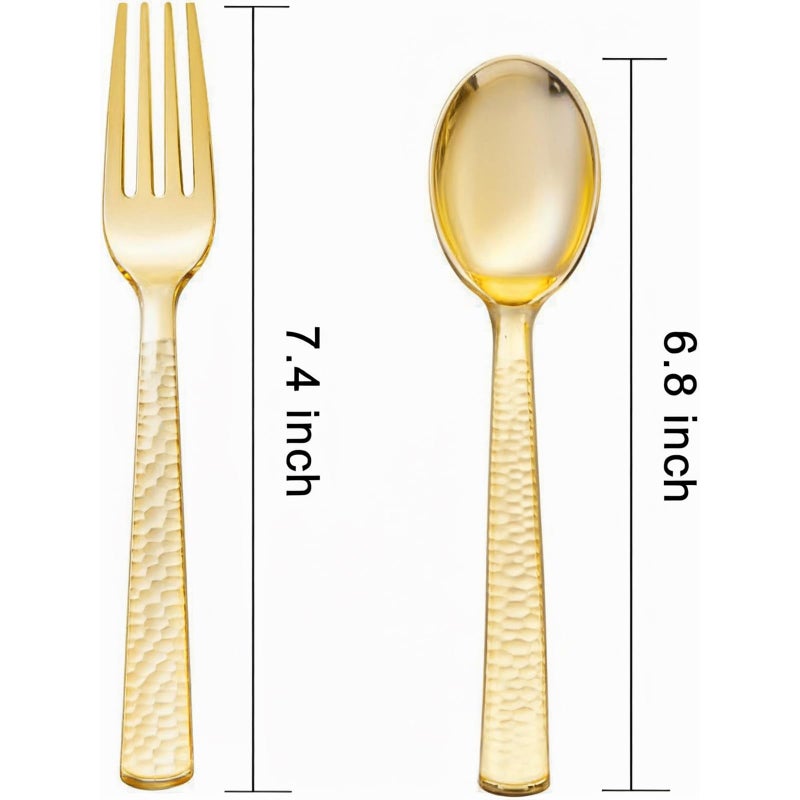 KIRE 400PCS Gold Plastic Spoons and Forks Disposable - Gold Plastic Silverware Set Disposable - 200 Forks and 200 Spoons for Party  Birthday - Image 2