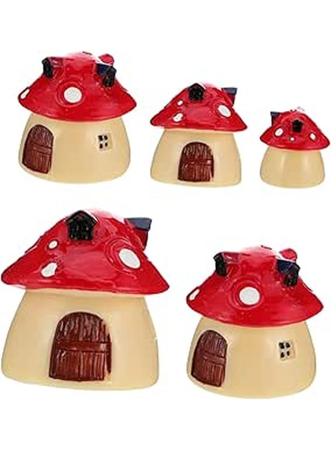Red Mushroom House Decor Miniature Set 5 Pcs for Fairy Garden Crafts - Image 1