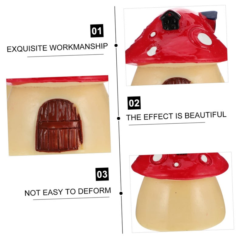 Red Mushroom House Decor Miniature Set 5 Pcs for Fairy Garden Crafts - Image 4