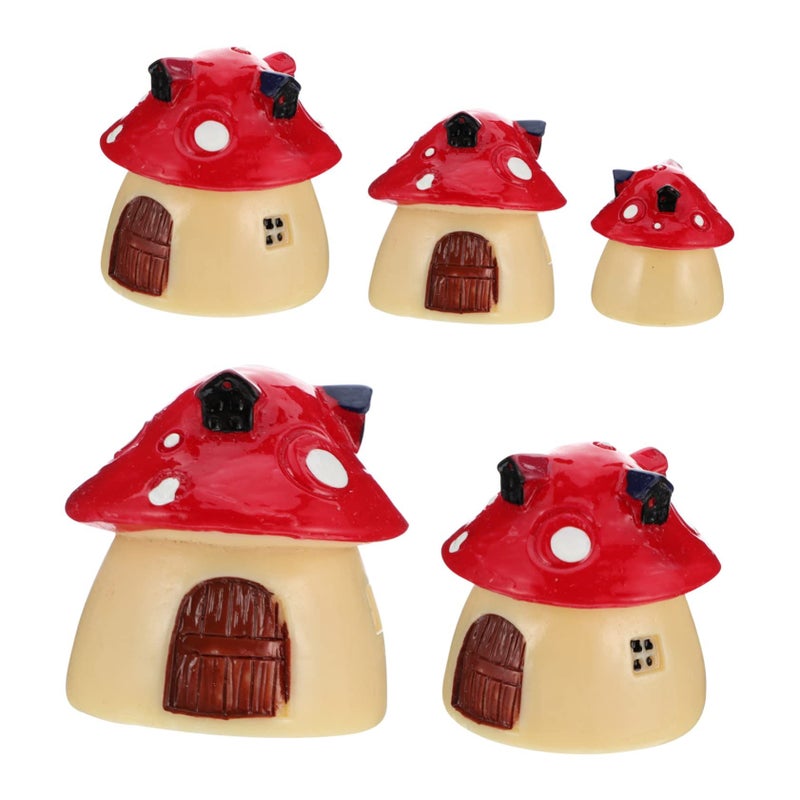 Red Mushroom House Decor Miniature Set 5 Pcs for Fairy Garden Crafts - Image 2