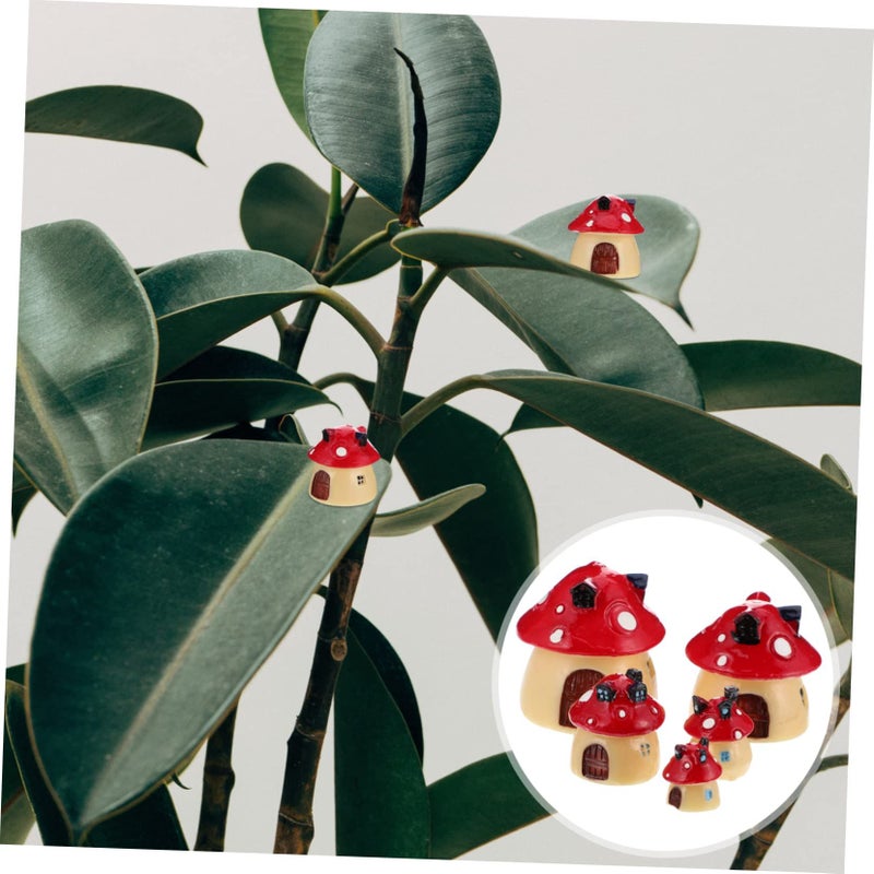 Red Mushroom House Decor Miniature Set 5 Pcs for Fairy Garden Crafts - Image 3