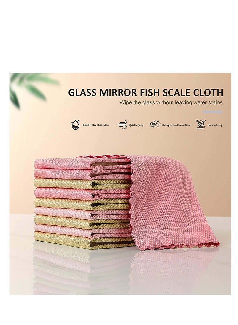 خرقة قماش حراشف السمك، 10 قطع، خرقة قماش بنمط موجه، خرقة تنظيف، خرقة تنظيف منزلية قابلة لإعادة الاستخدام، خرقة تنظيف متعددة الاستخدامات، لتنظيف النوافذ والسيارات والمرايا والفولاذ المقاوم للصدأ وأعمال المنزل. - Image 5