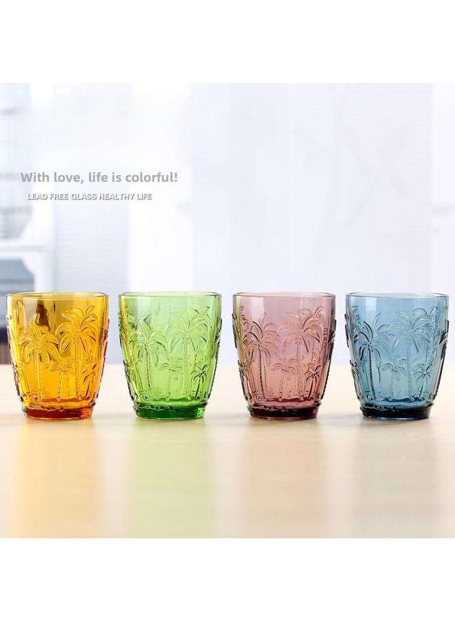 Beauenty Cold Water Cup Home Color Drinking Water Primary Color Glass Coconut Tree Small Fish Wave Point Starfish Four Colors Random Hair 
