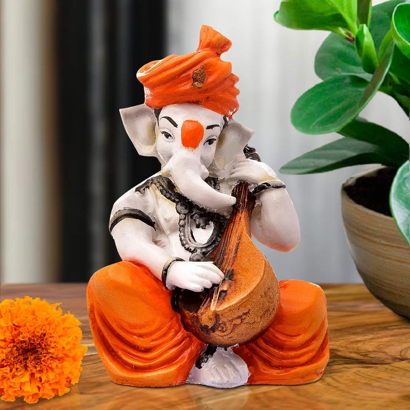 Aadaa Musical Ganesha Polyresin Figurine 78x14x78 in Multicolor - Image 1