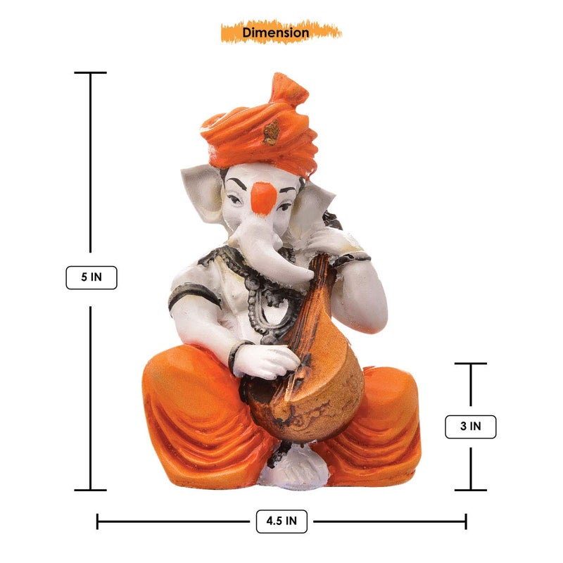 Aadaa Musical Ganesha Polyresin Figurine 78x14x78 in Multicolor - Image 4